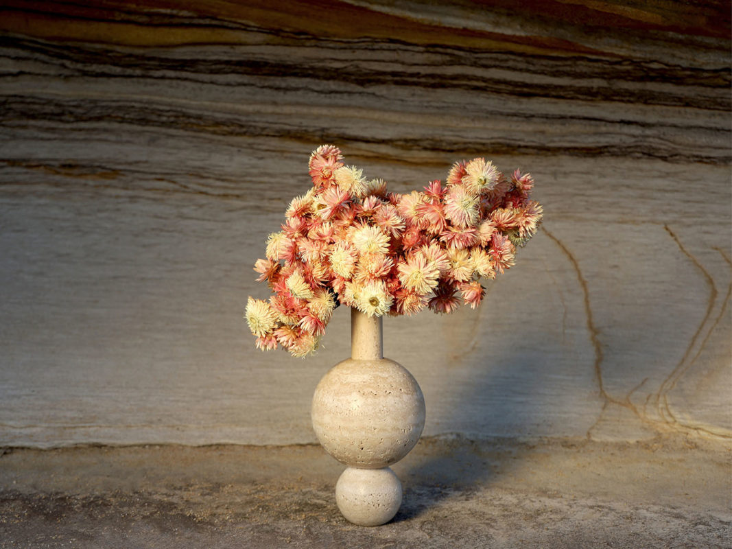 molecular vase - travertine vase studio societa - limestone cave - flower arrangement