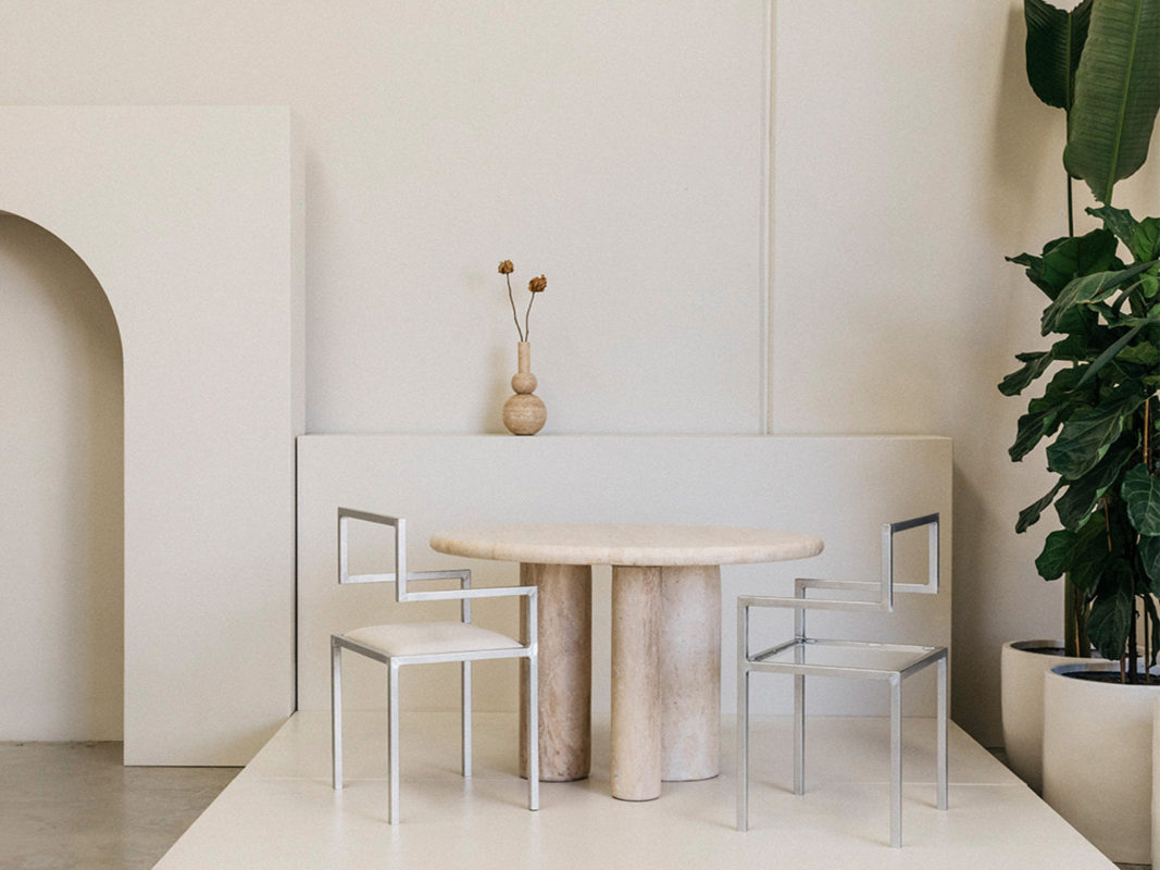 studio societa - molecular travertine vase - travertine dining table - the invisible chair famous designer chairs - travertine furniture australia